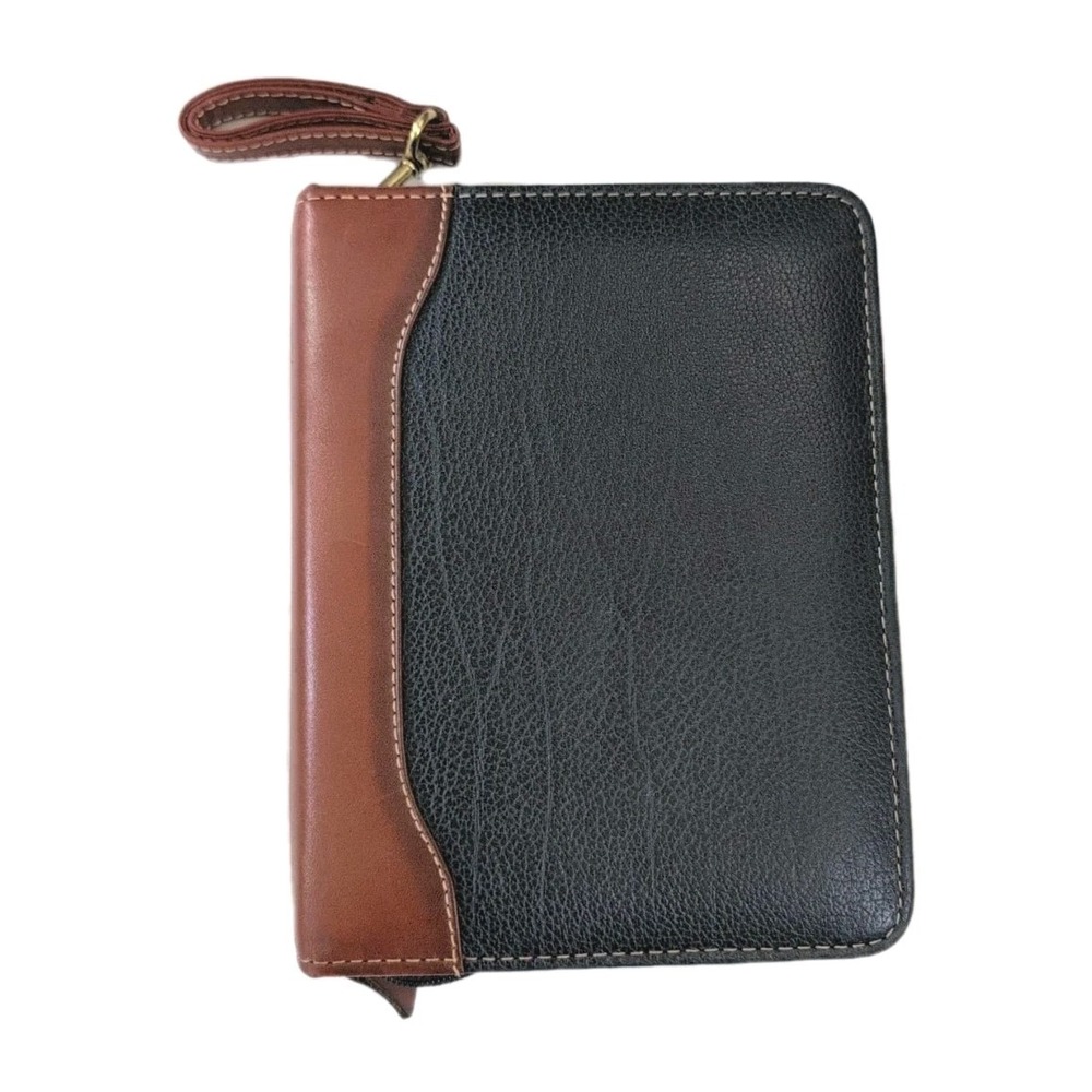 Franklin Covey Quest planner Organizer 8.5x6.5" 6 Ring Leather - Navy & Brown